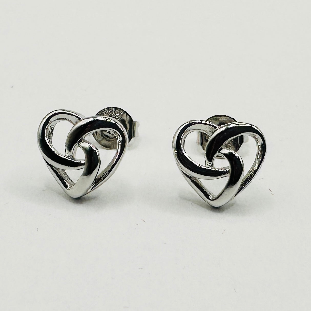 Knotted Heart Silver Stud Earrings