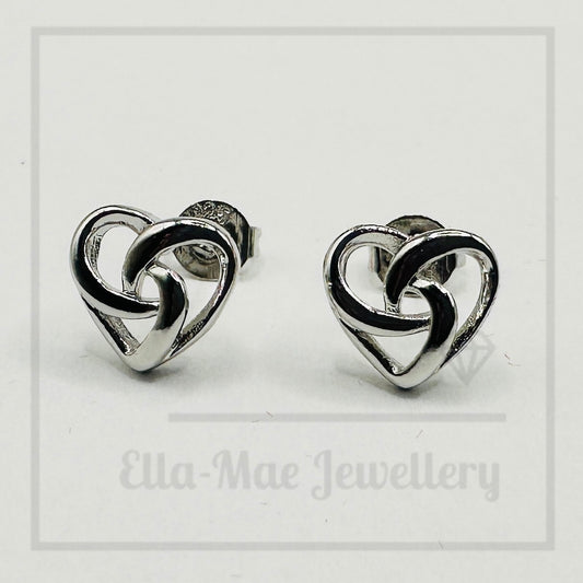 Knotted Heart Silver Stud Earrings