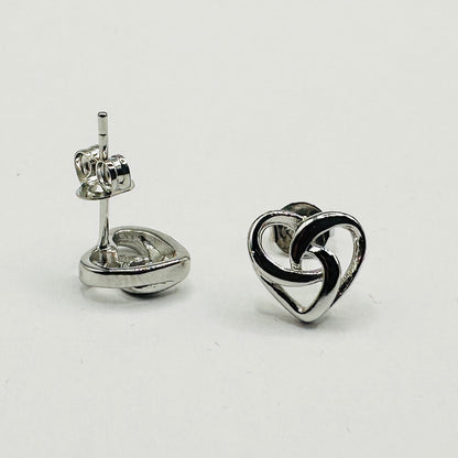 Knotted Heart Silver Stud Earrings