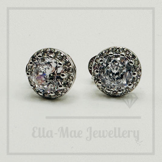 Round Sparkle Halo Stud Earrings