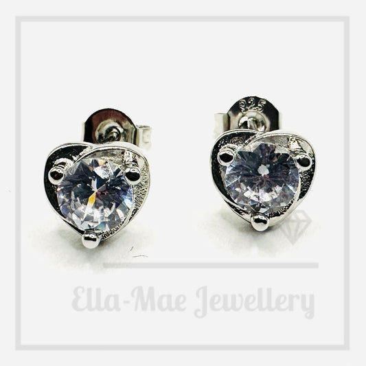 Sunken Crystal Heart Stud Earrings