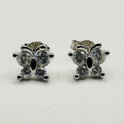 Crystal Butterfly Silver Stud Earrings