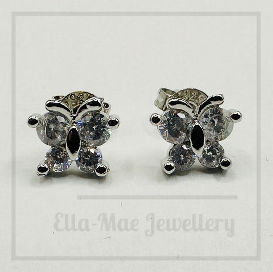 Crystal Butterfly Silver Stud Earrings