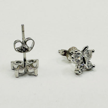 Crystal Butterfly Silver Stud Earrings