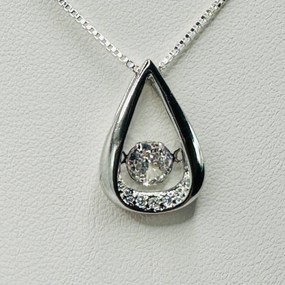 Crystal Water Drop Pendant on Silver Box Chain Necklace