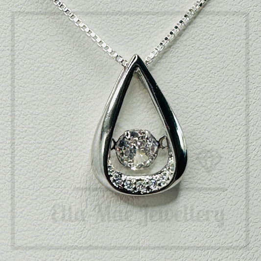 Crystal Water Drop Pendant on Silver Box Chain Necklace