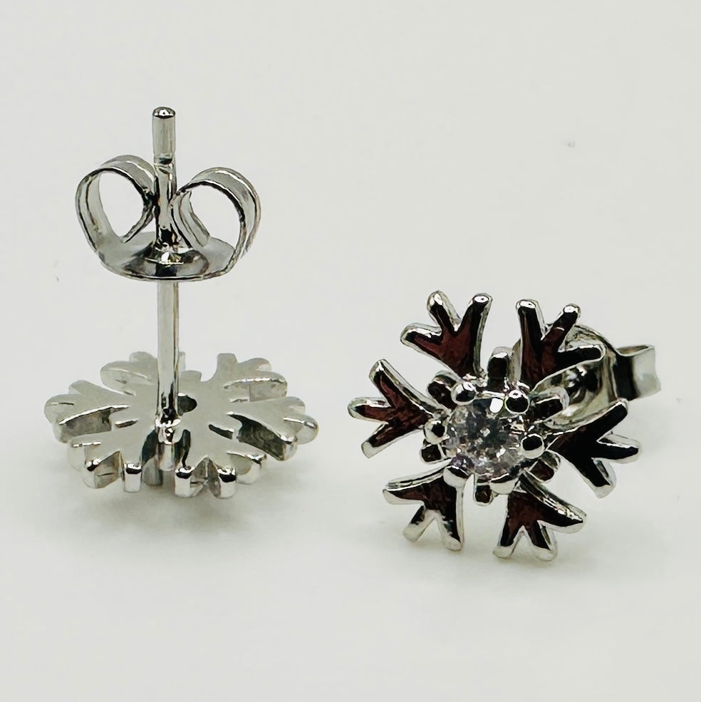 Silver Snowflake Stud Earrings