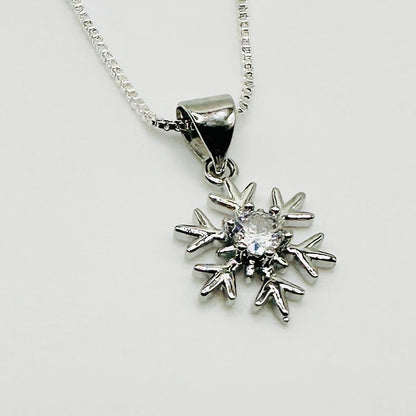 Silver Snowflake on Box Chain Necklace