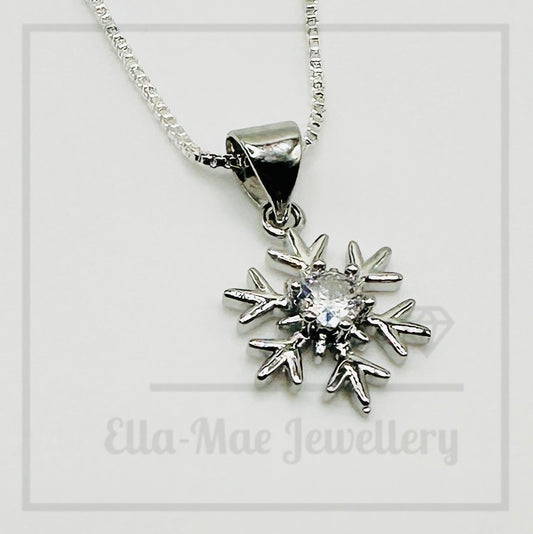 Silver Snowflake on Box Chain Necklace