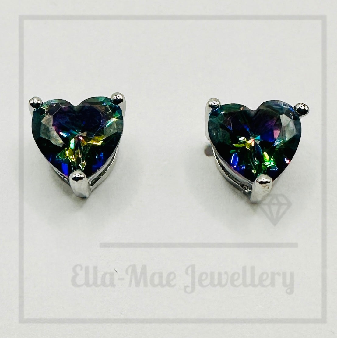 Rainbow Crystal Heart Stud Earrings