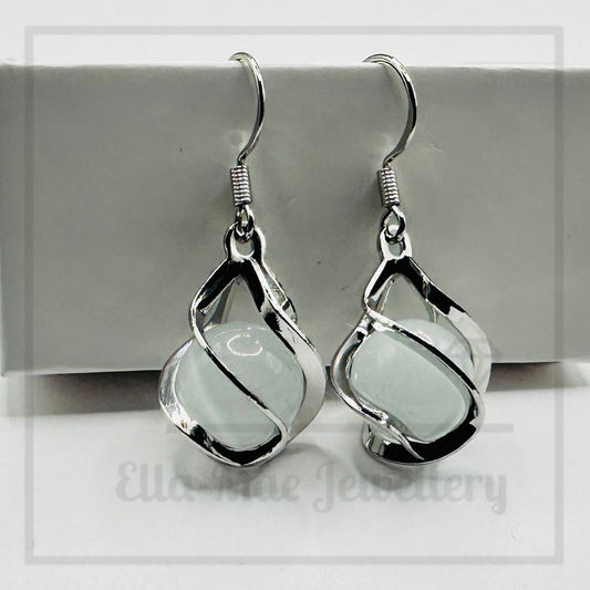 Opal Silver Swirl Drop Earrings