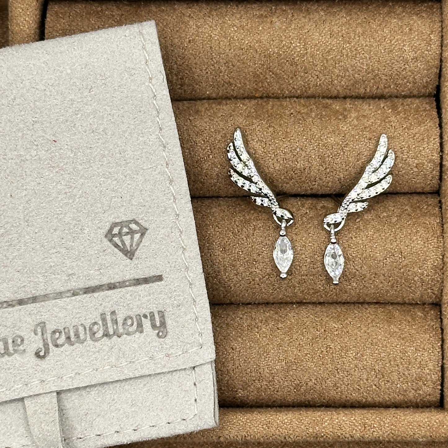 Angel Wing Crystal Drop Stud Earrings