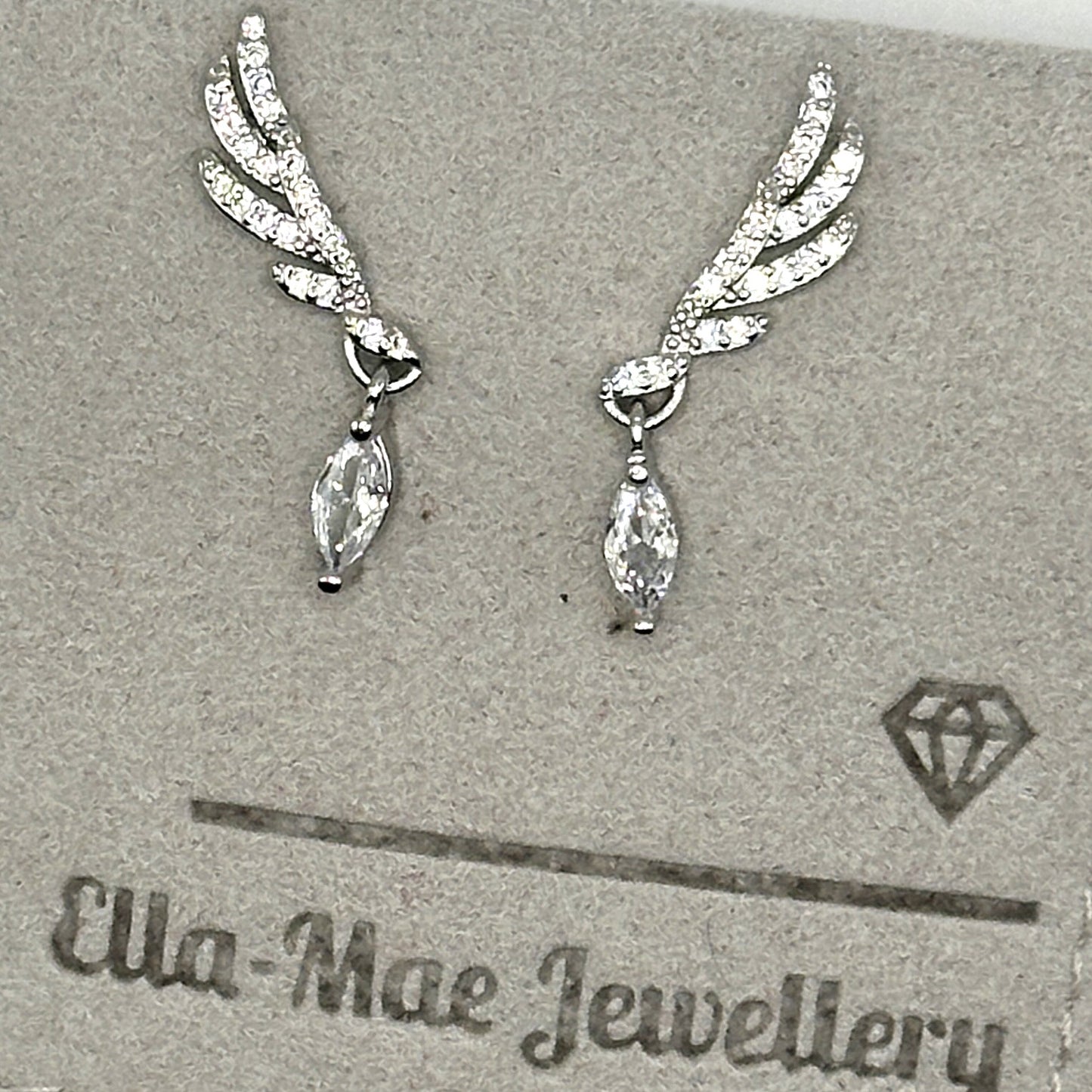 Angel Wing Crystal Drop Silver Stud Earrings