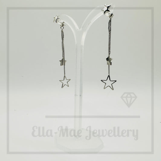 2-in-1 Box Chain Drop Star Stud Earrings