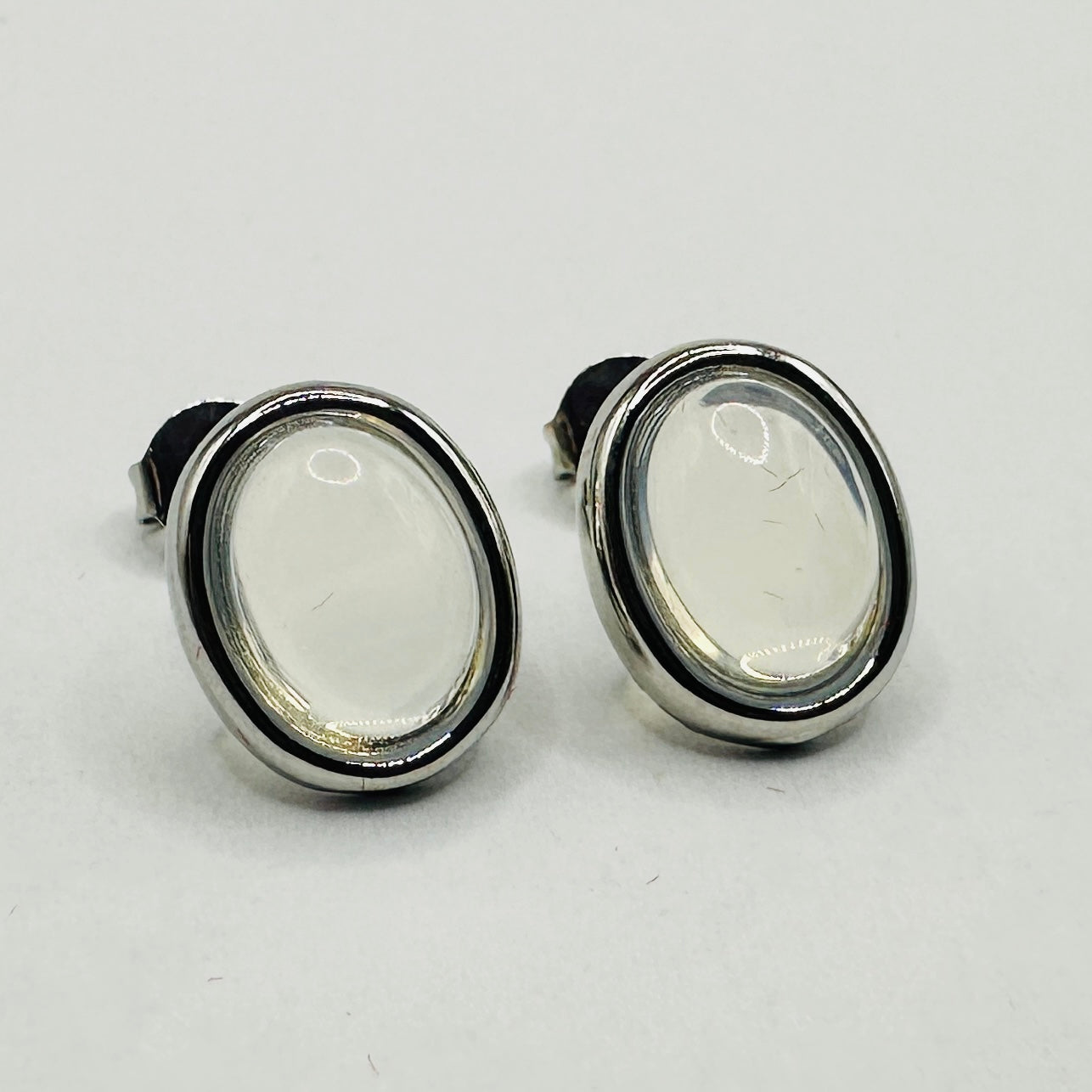 Oval Moonstone Silver Stud Earrings