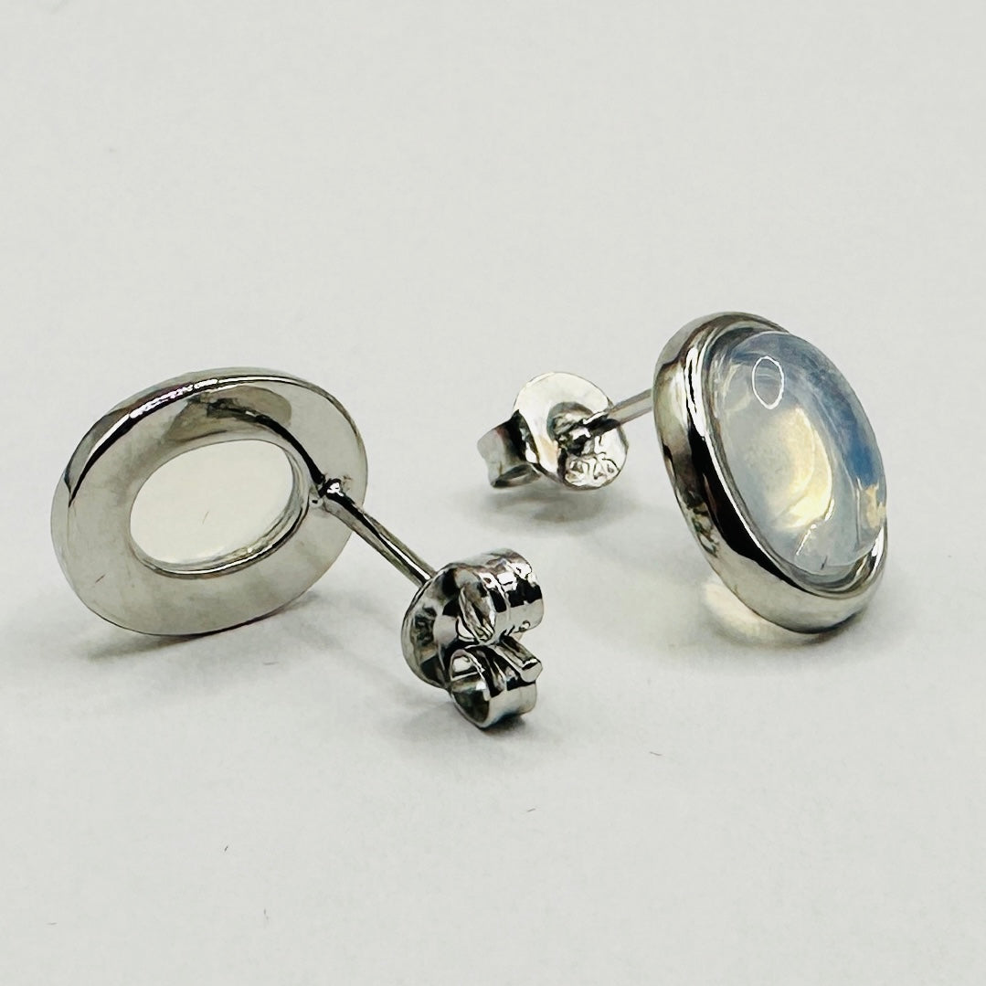 Oval Moonstone Silver Stud Earrings