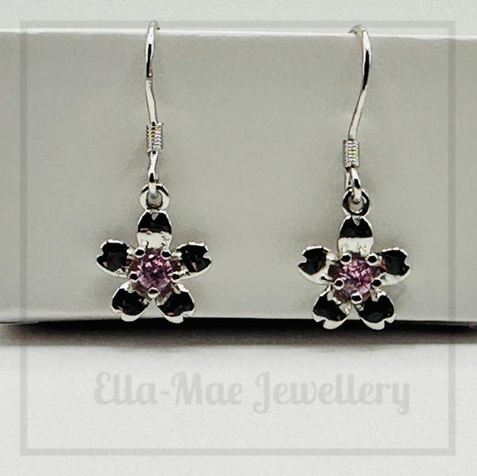 Pink Crystal Daisy Drop Earrings