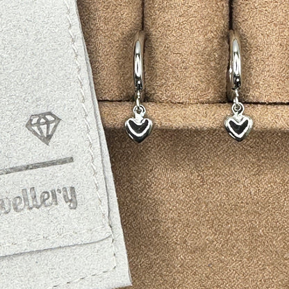 Silver Heart Hoop Earrings in luxury pouch