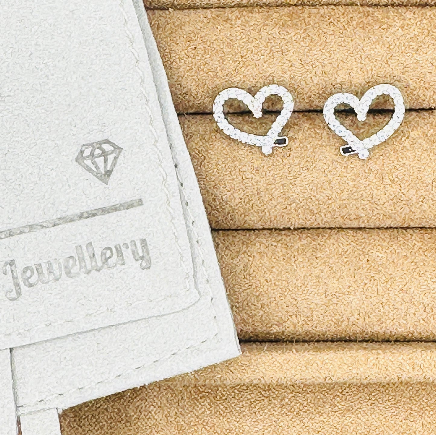 Encrusted Ribbon Heart Silver Studs