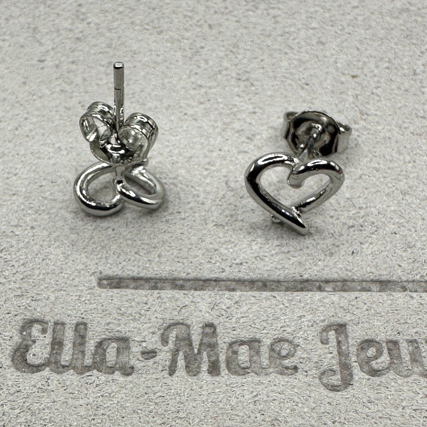 Mini Ribbon Heart Silver Stud Earrings