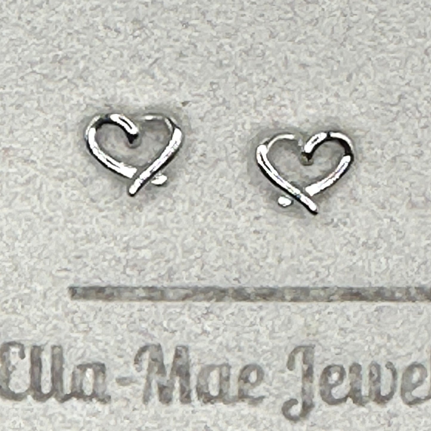 Mini Ribbon Heart Silver Stud Earrings