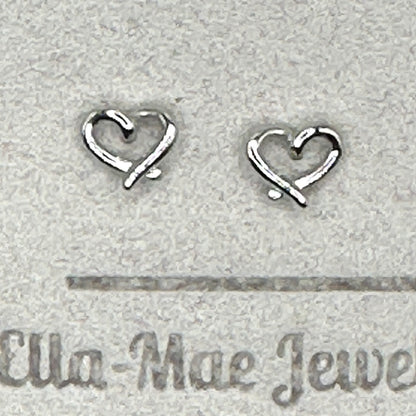 Mini Ribbon Heart Silver Stud Earrings