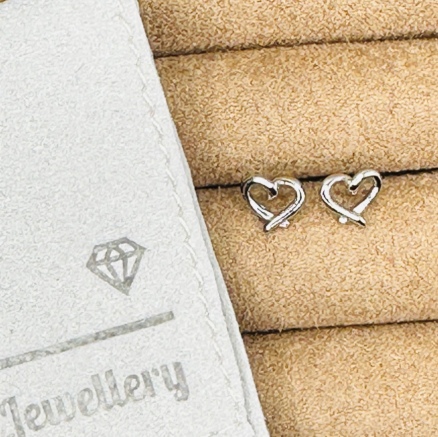 Mini Ribbon Heart Silver Stud Earrings