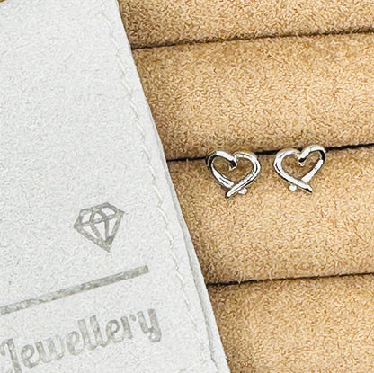 Mini Ribbon Heart Silver Stud Earrings