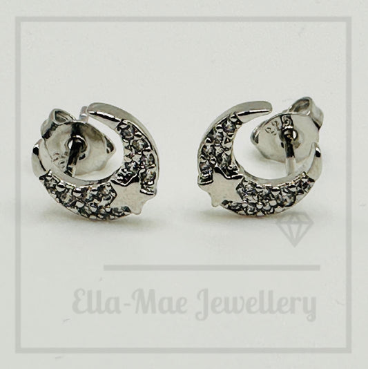 Sparkling Moonbeam Pave Stud Earrings