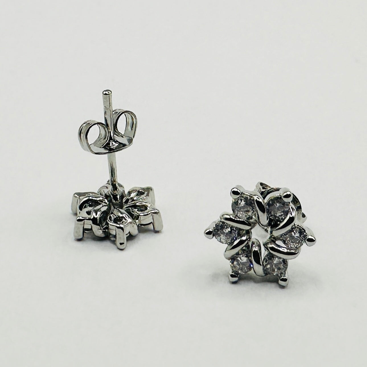 Entwined Crystal Silver Flower Stud Earrings