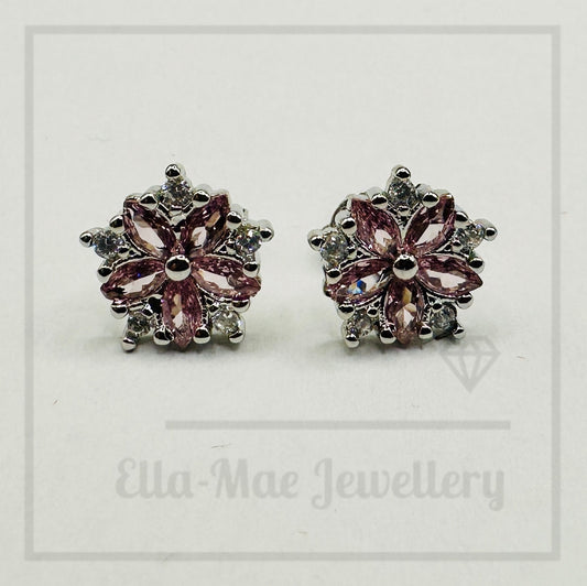 Pink Crystal Blossom Stud Earrings