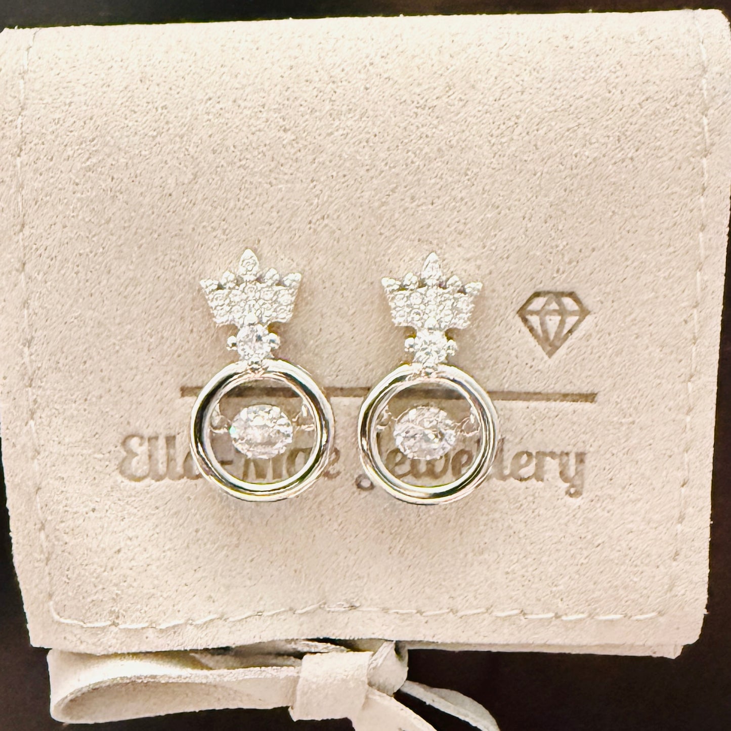 Pair of crystal crown stud earrings with luxury gift pouch