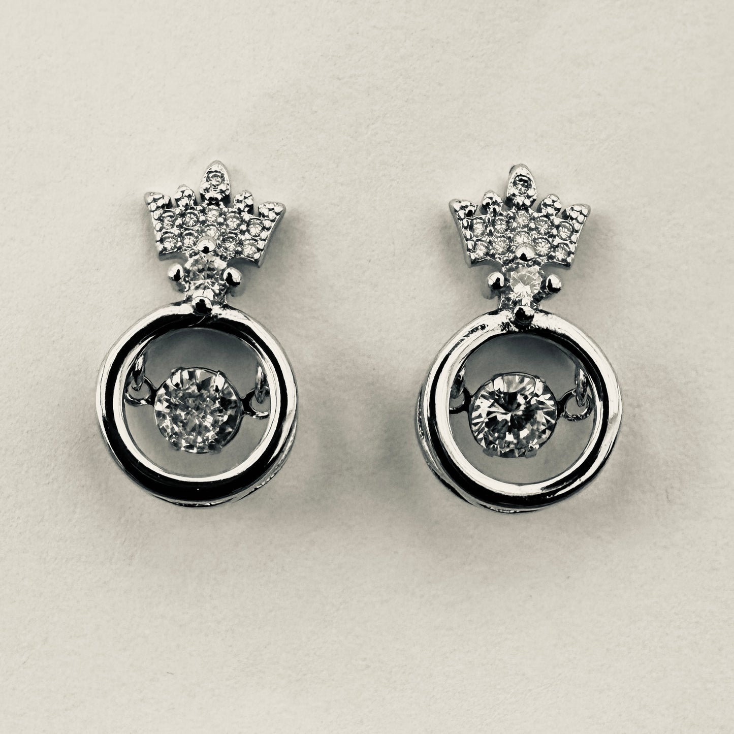 crystal crown silver stud earrings
