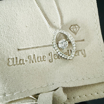 Dancing crystal marquise pendant on silver box chain