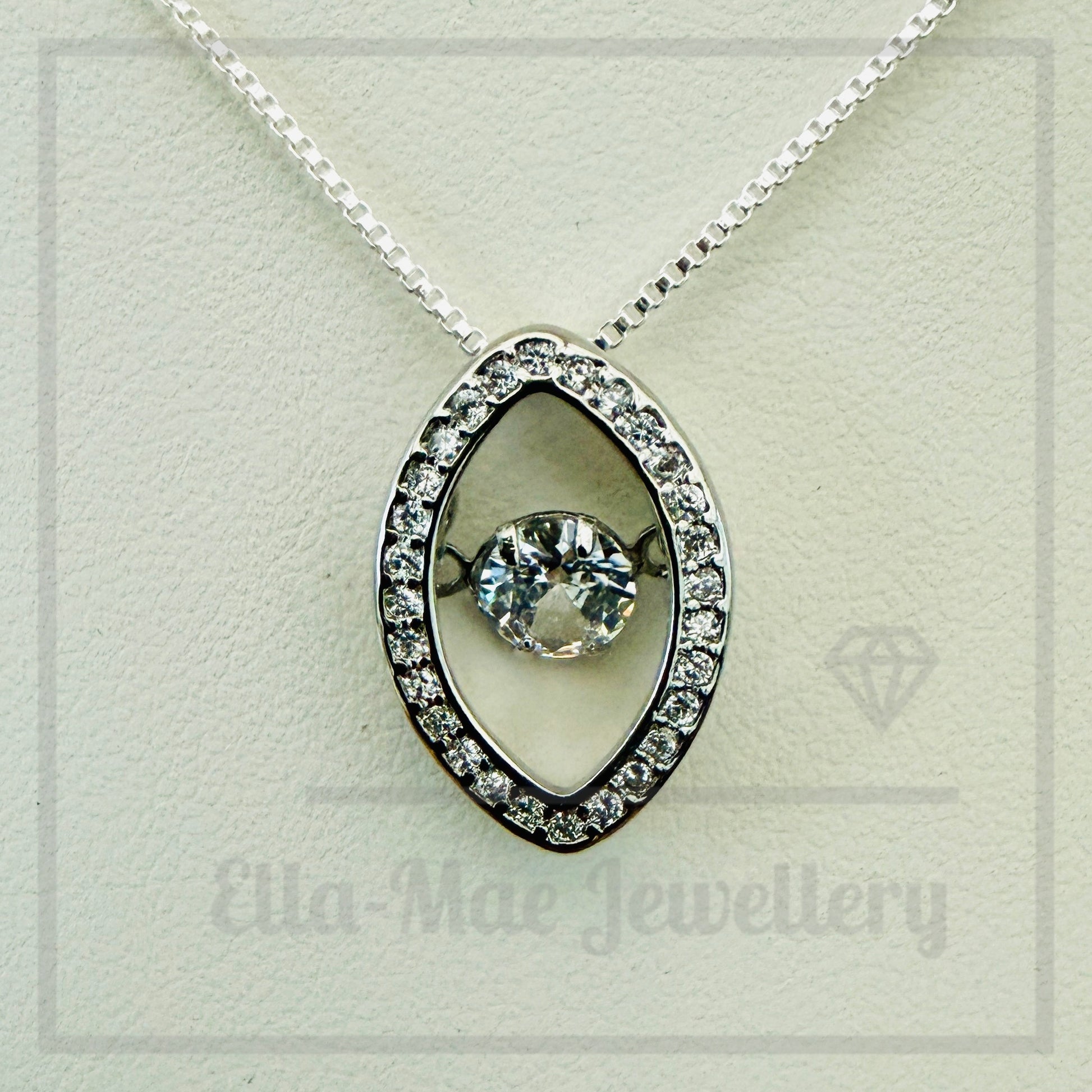Dancing crystal marquise pendant on box chain