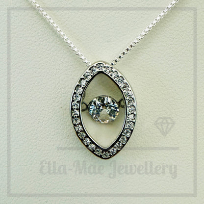 Dancing crystal marquise pendant on box chain