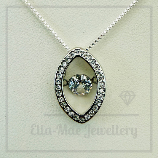 Dancing crystal marquise pendant on box chain