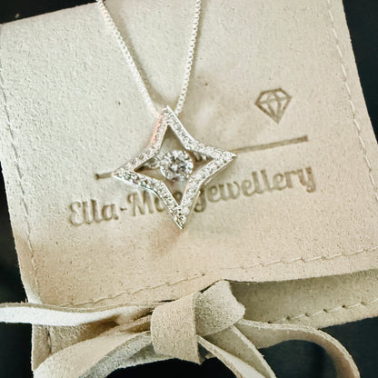 Dancing Crystal Four-Pointed Star Pendant with luxury gift pouch
