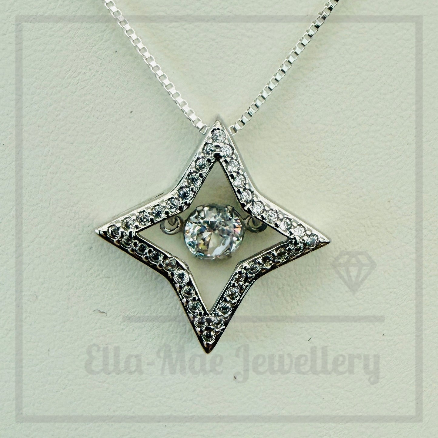 Dancing Crystal Four-Pointed Star Pendant Necklace