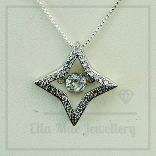 Dancing Crystal Four-Pointed Star Pendant Necklace
