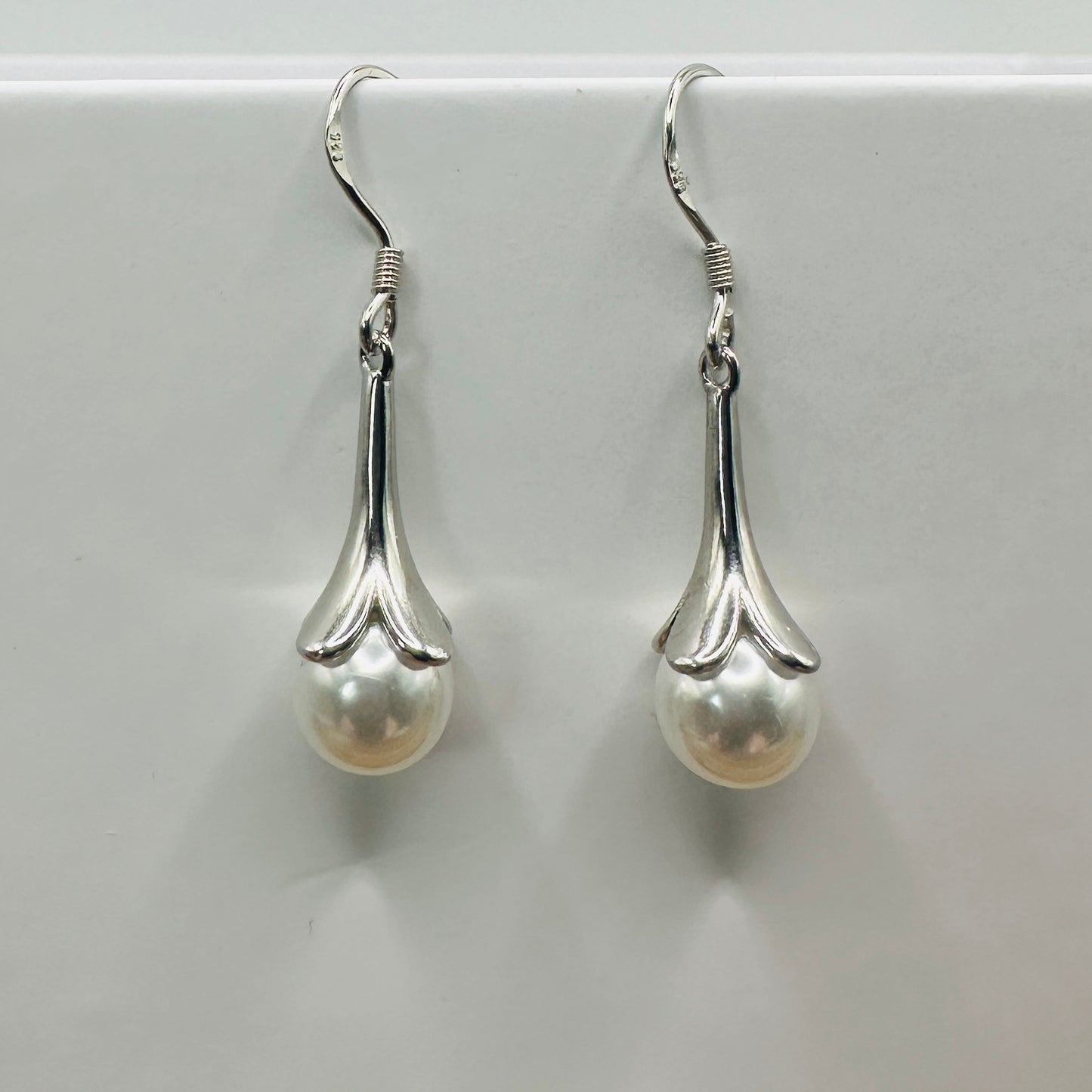 Silver Blossom Pearl Drop Earrings