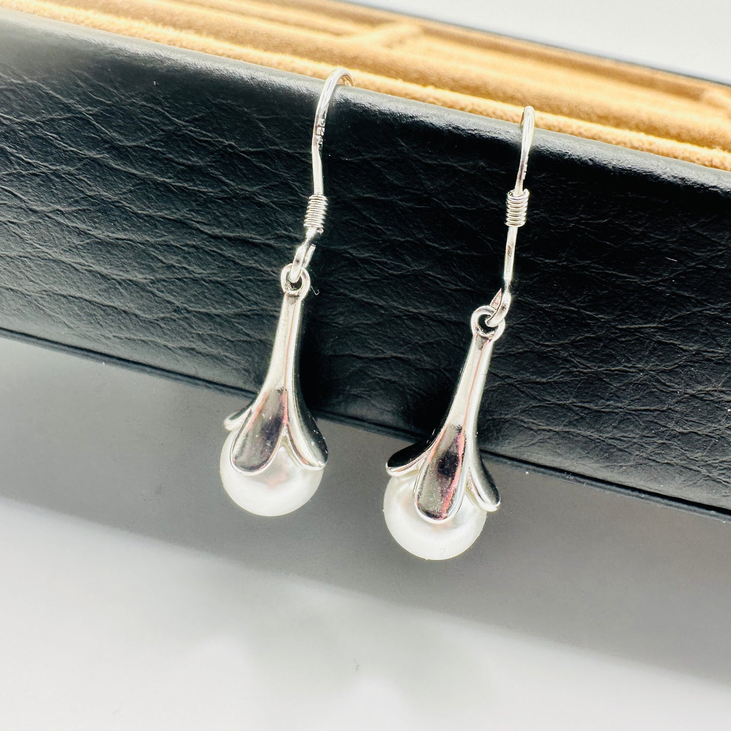 Silver Blossom Pearl Drop Earrings