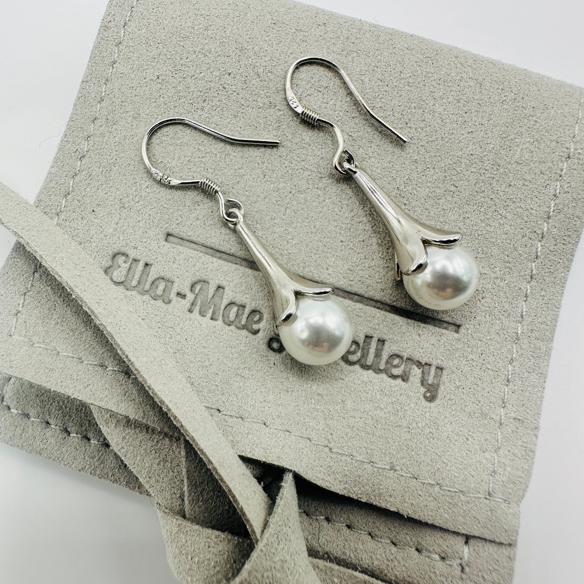 Silver Blossom Pearl Drop Earrings