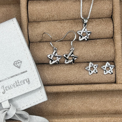 Celestial Star Pendant with matching studs and dangling earrings