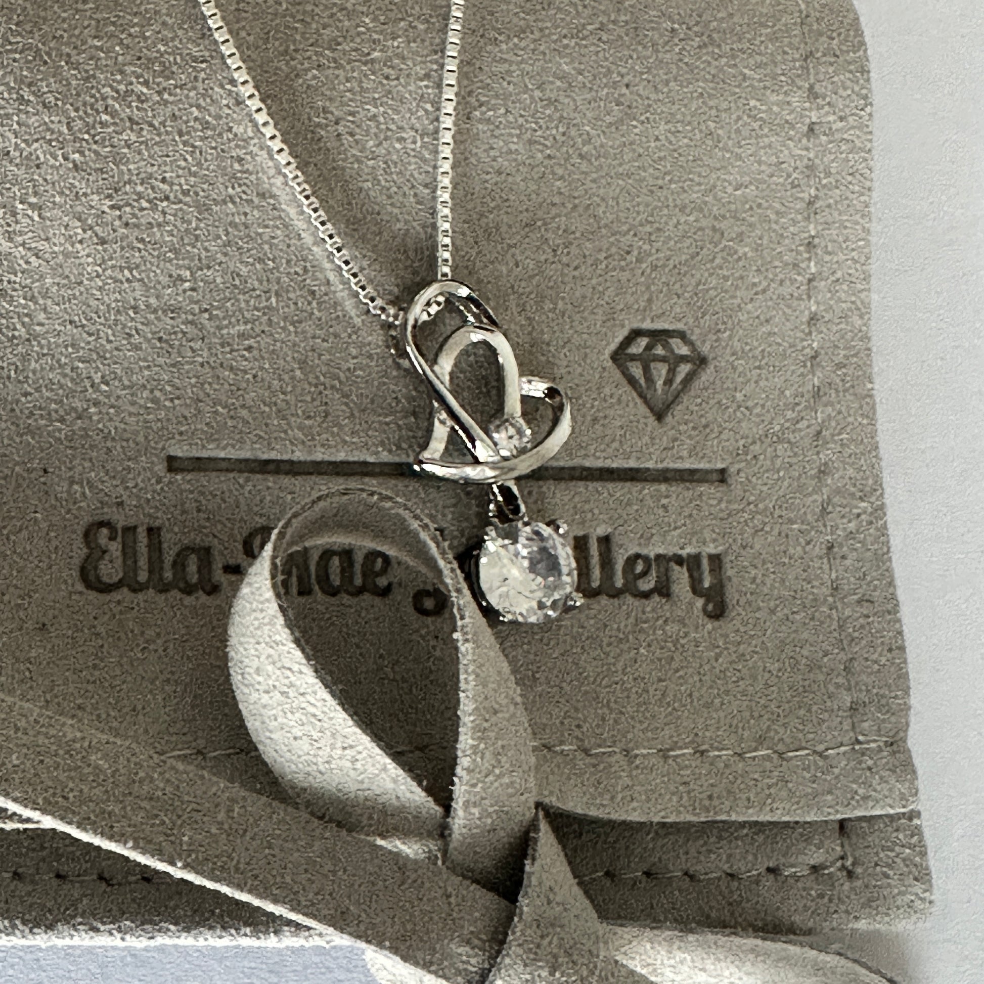 Silver Heart Dangling Cubic Zirconia Pendant Necklace