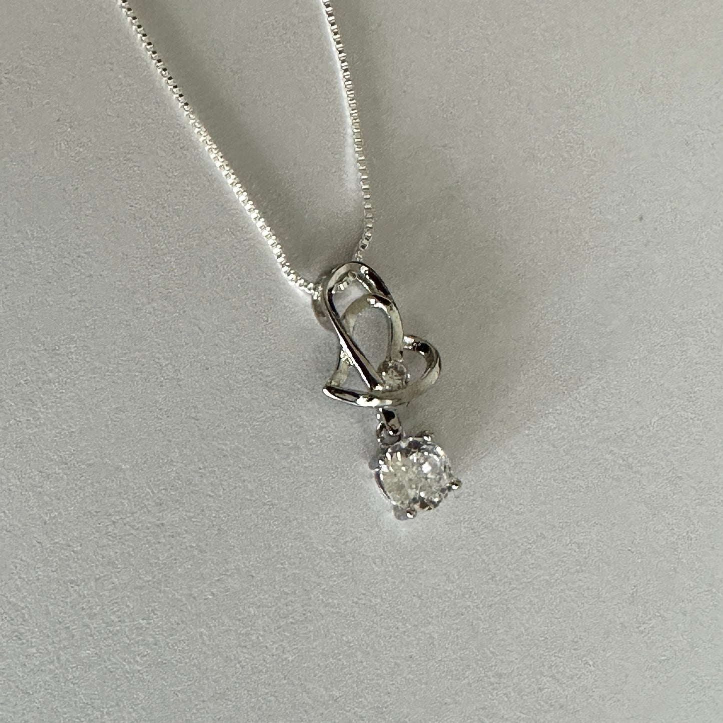 Silver Heart Dangling Cubic Zirconia Pendant Necklace