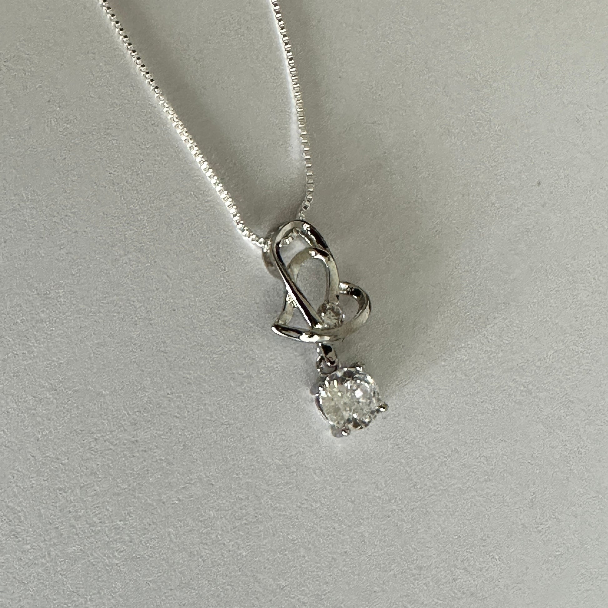 Silver Heart Dangling Cubic Zirconia Pendant Necklace