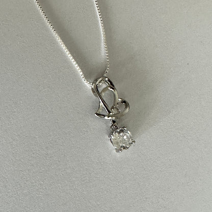 Silver Heart Dangling Cubic Zirconia Pendant Necklace