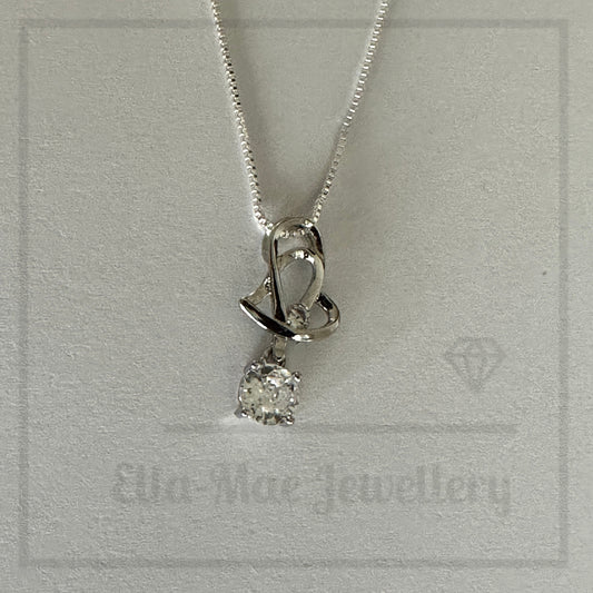 Silver Heart Dangling Cubic Zirconia Pendant Necklace