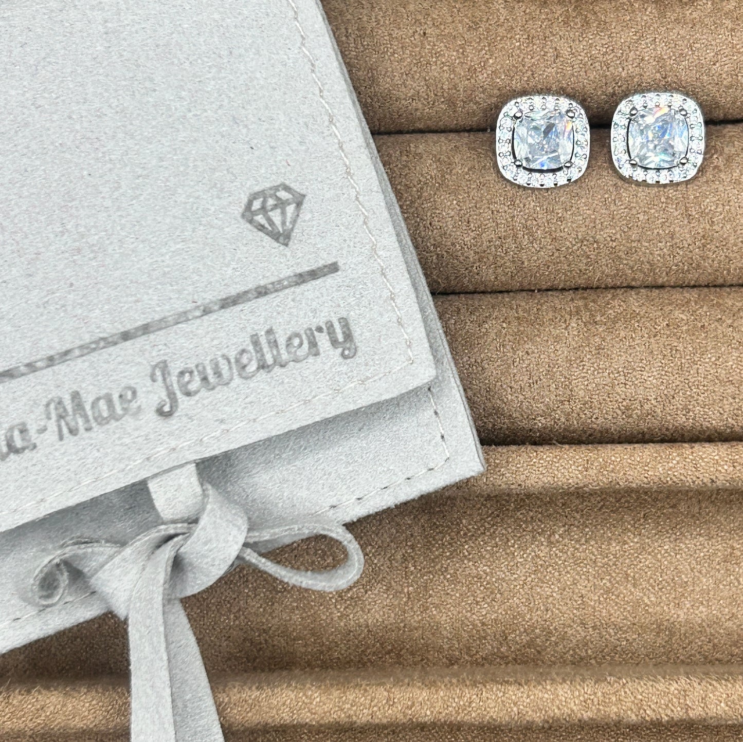 Square Sparkle Halo Crystal Stud Earrings